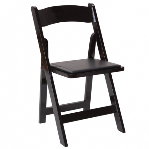 Wood Black Folding Chair with Padded Seat